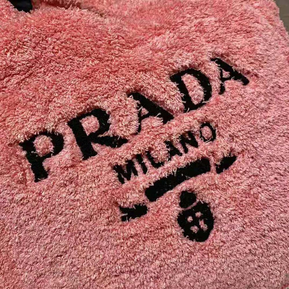 Prada Women Enameled Metal Triangle Logo Terry Tote Bag-Pink - image 7