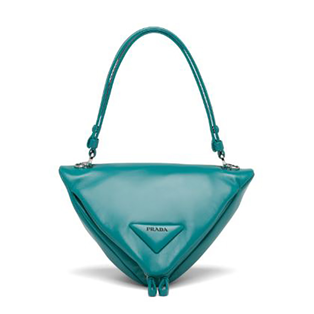 Front view of Prada Women Padded Nappa Leather Handbag-Lime with gold hardware