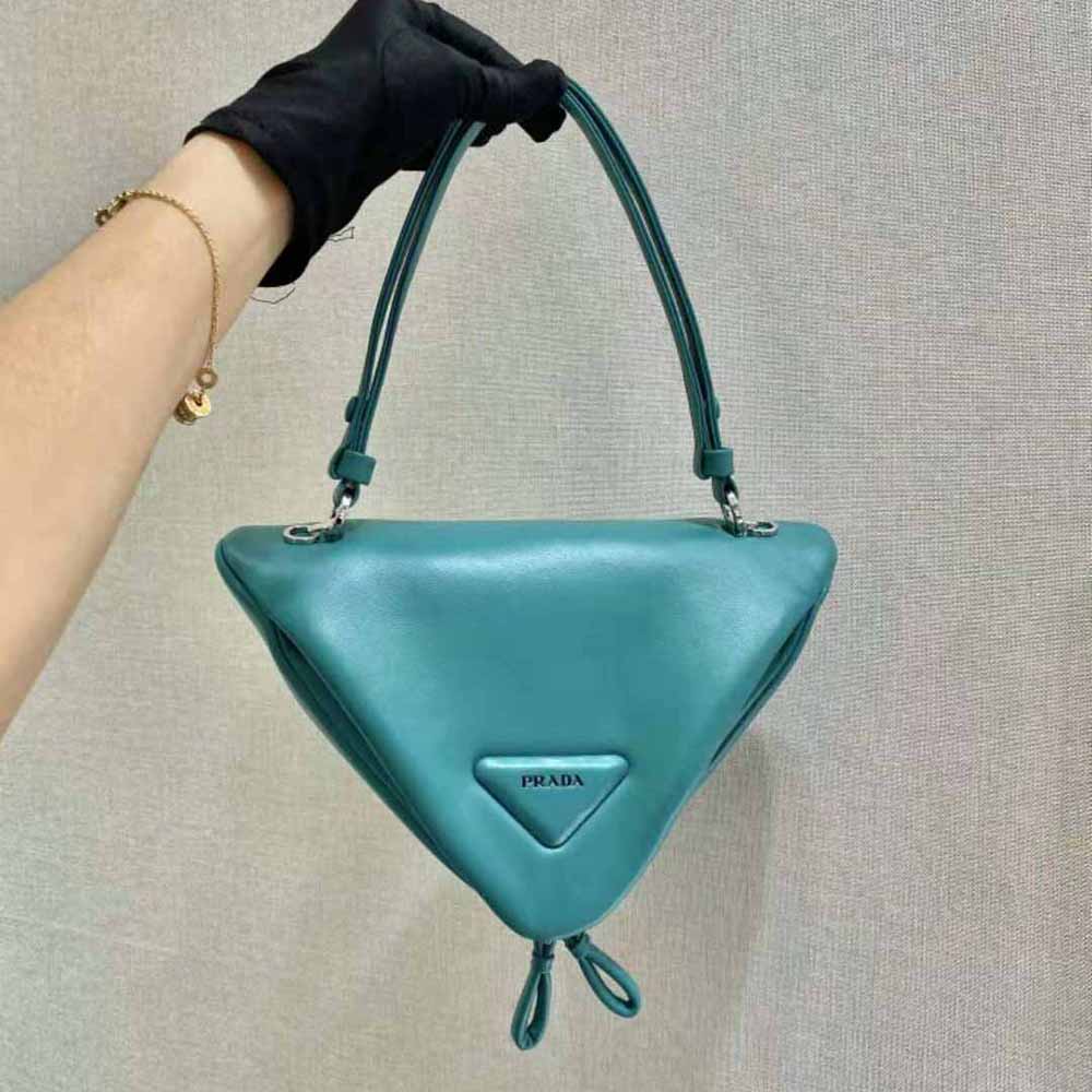 Close-up detail of padded nappa leather on Prada Women Padded Nappa Leather Handbag-Lime