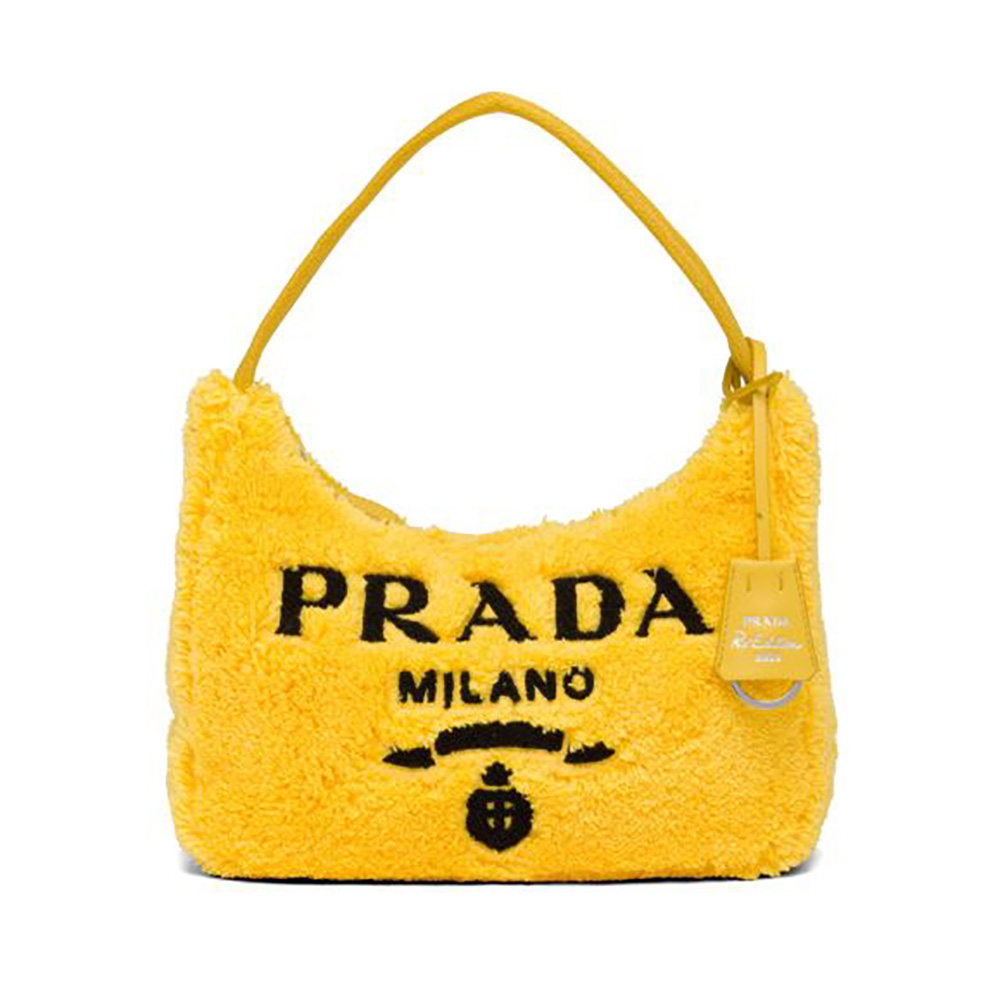 Front view of Prada Women Re-Edition 2000 Terry Mini-Bag-Yellow in vibrant yellow