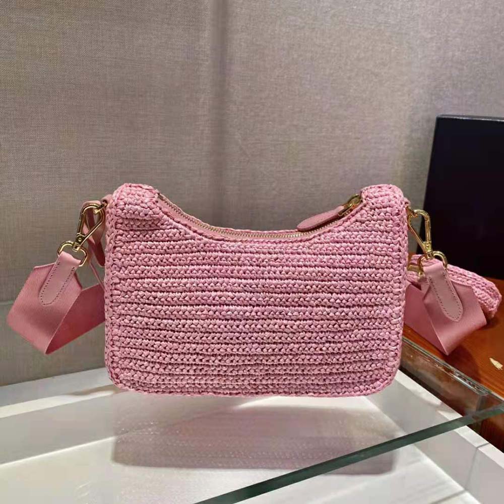 Prada Women Re-Edition 2005 Raffia Bag-Pink - image 7