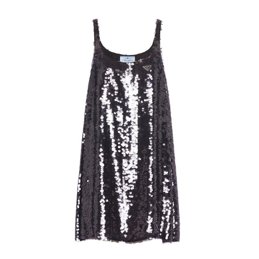 Front view of Prada Women Sequin Embellished Cigaline Minidress in black