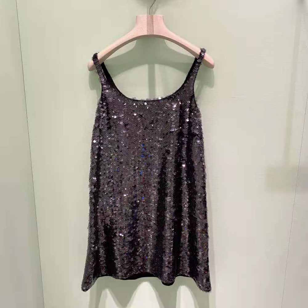 Close-up detail of sequins on Prada Women Sequin Embellished Cigaline Minidress