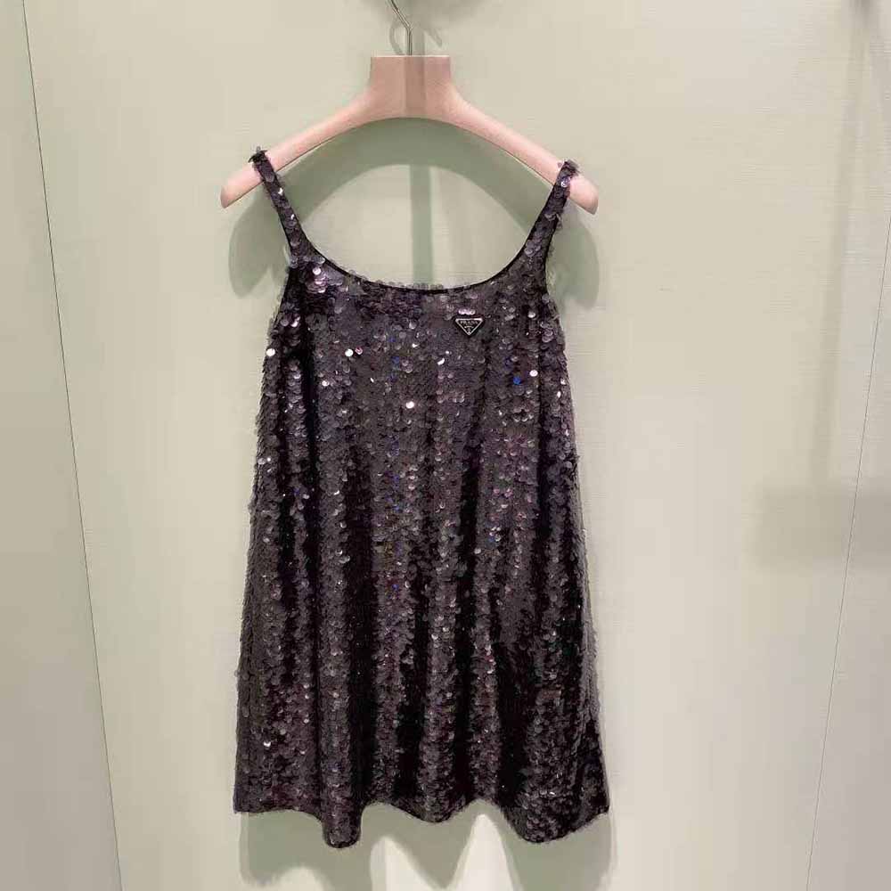 Back view showing zip closure of Prada Women Sequin Embellished Cigaline Minidress
