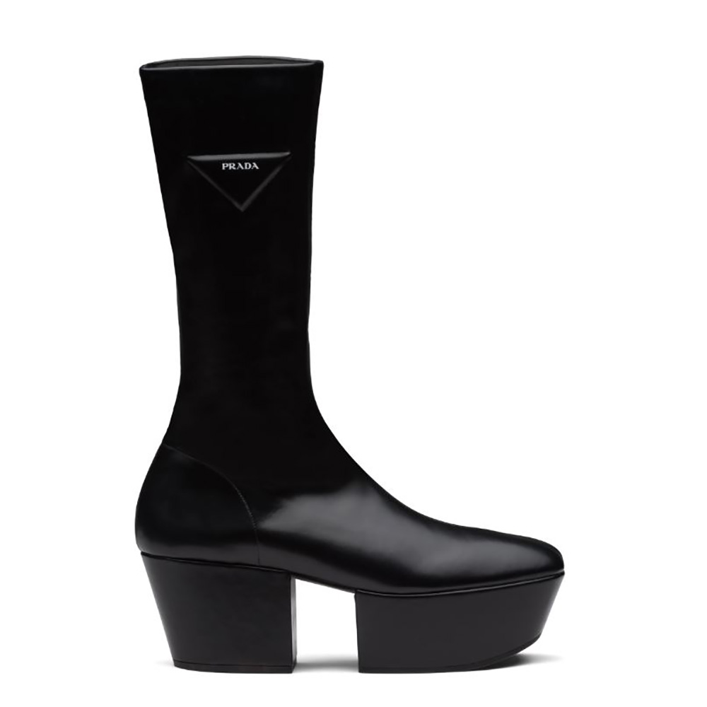 Side view of Prada Women Technical Nappa Leather Platform Boots-Black