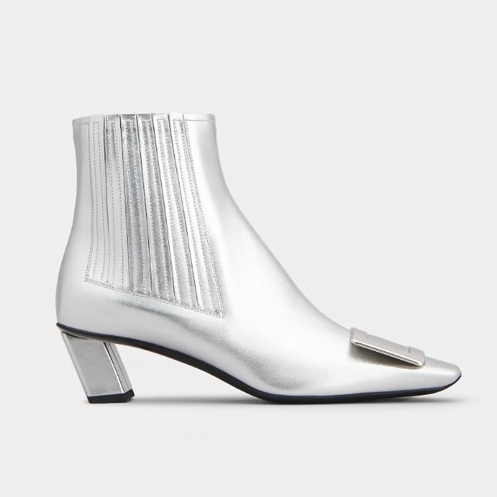 Roger Vivier Women Belle Vivier Metal Buckle Chelsea Booties in Soft Leather
