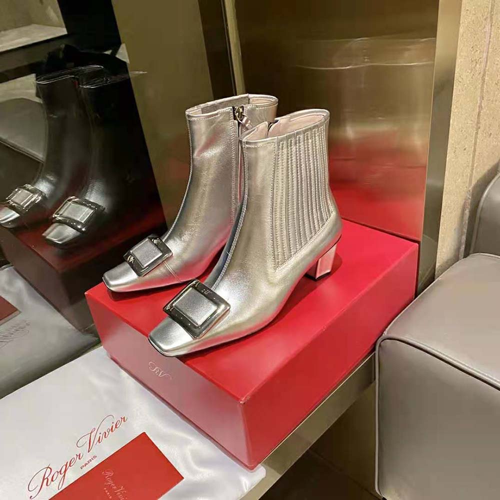 Top view showing soft leather and silhouette of Roger Vivier Belle Vivier Chelsea Booties