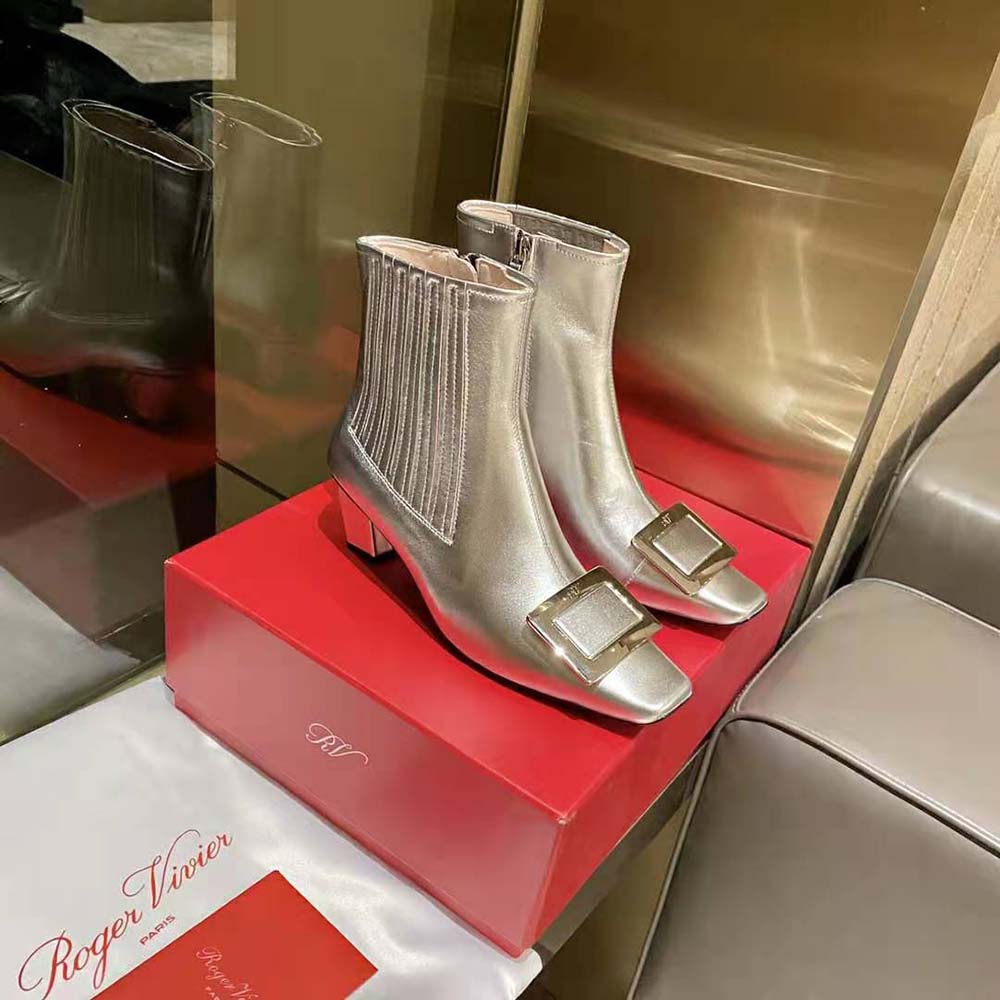 Roger Vivier Women Belle Vivier Metal Buckle Chelsea Booties in Soft Leather - image 4