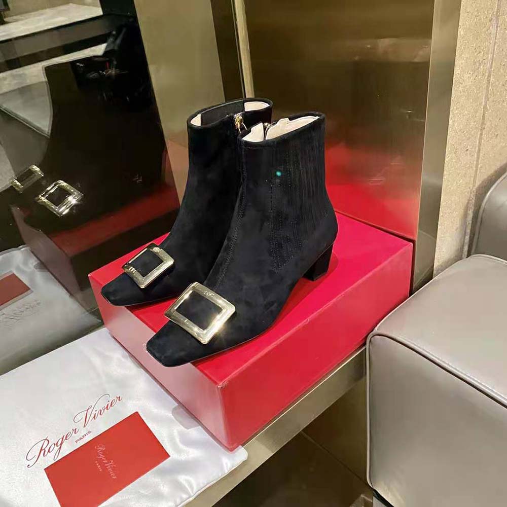 Roger Vivier Women Belle Vivier Metal Buckle Chelsea Booties in Suede - image 4