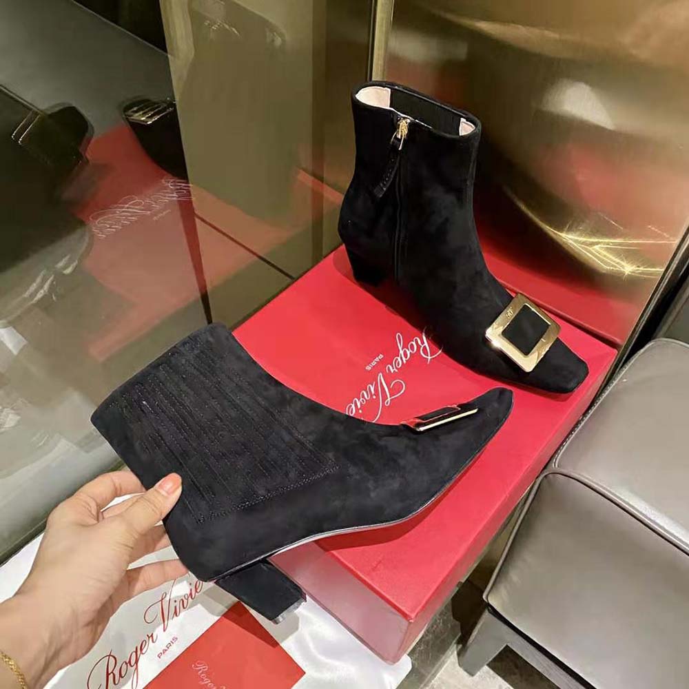 Roger Vivier Women Belle Vivier Metal Buckle Chelsea Booties in Suede - image 5