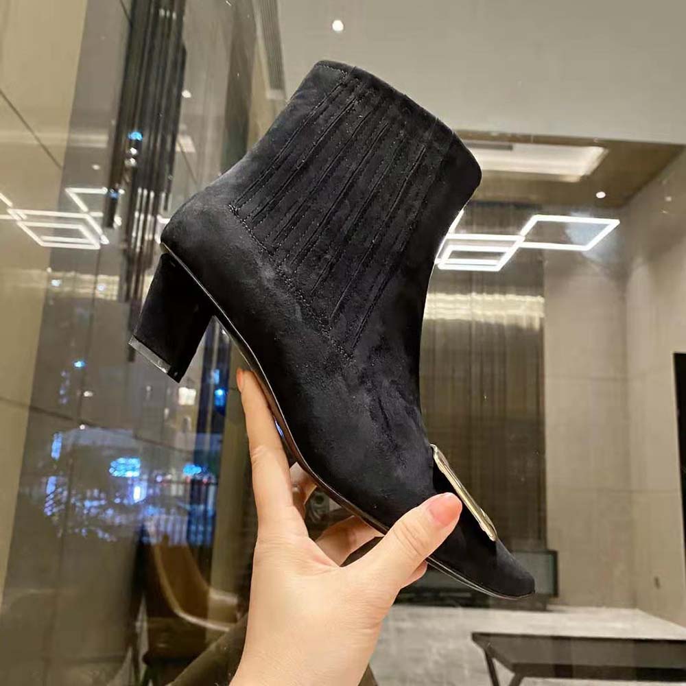 Roger Vivier Women Belle Vivier Metal Buckle Chelsea Booties in Suede - image 8