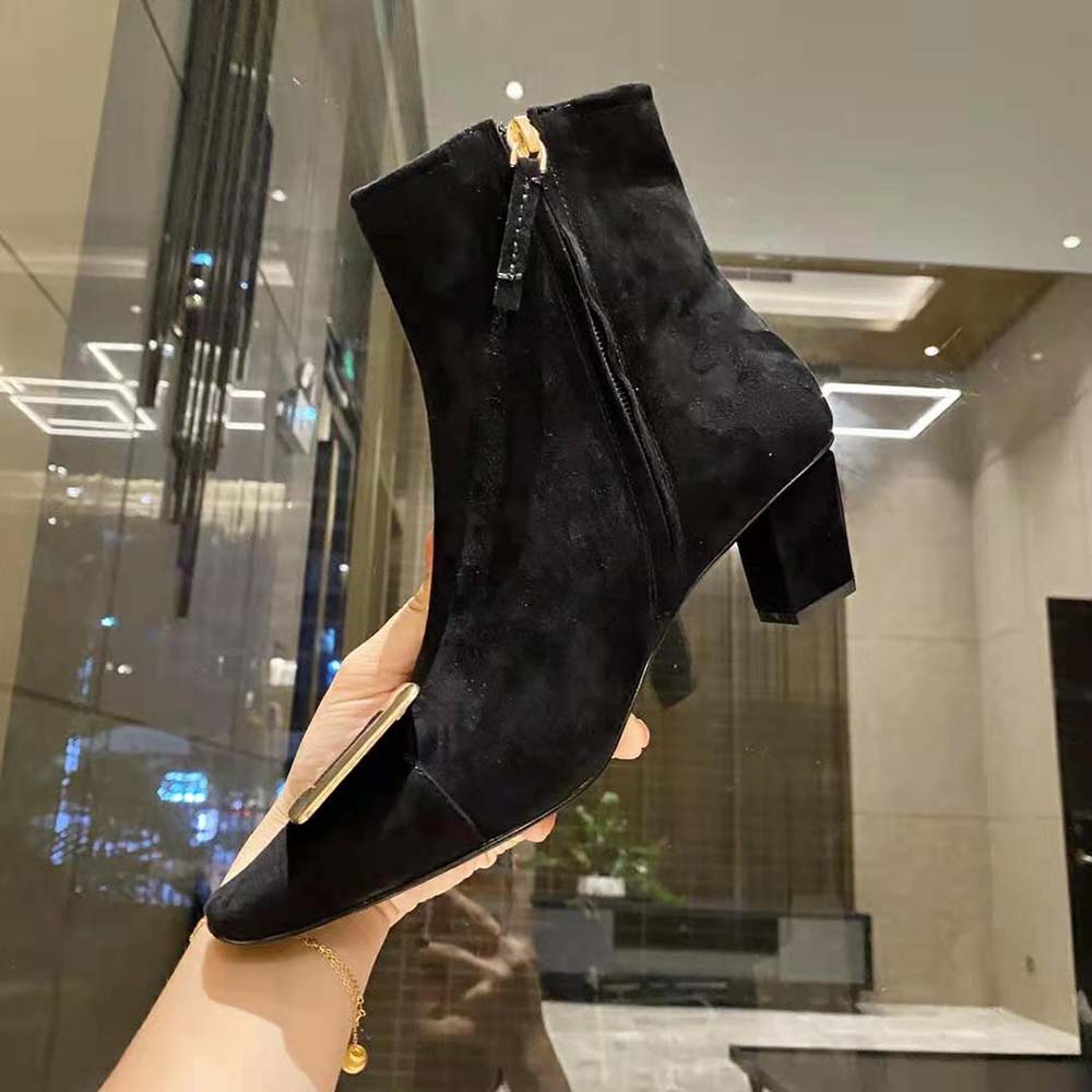 Roger Vivier Women Belle Vivier Metal Buckle Chelsea Booties in Suede - image 7