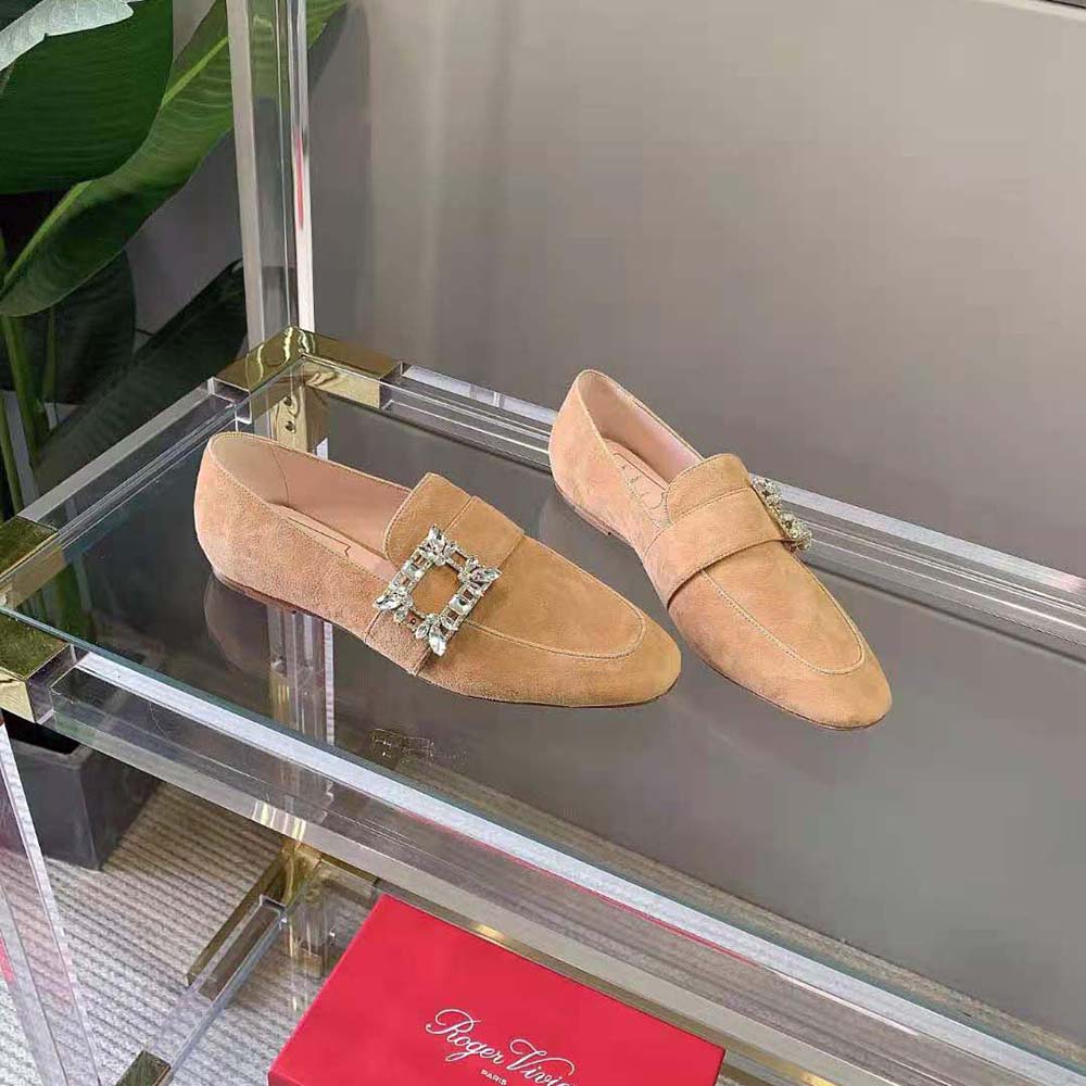 Top view of Roger Vivier Women Mini Broche Vivier Buckle Loafers in Suede