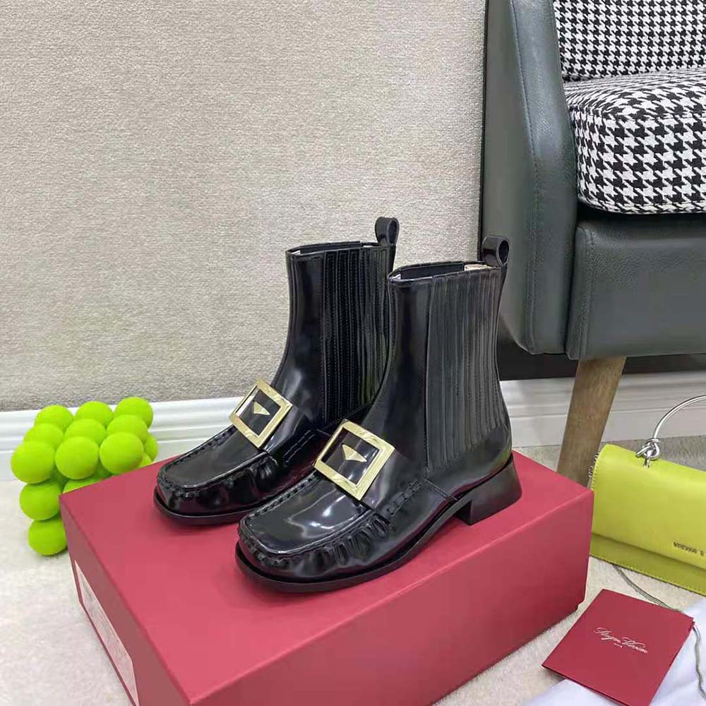 Roger Vivier Women Preppy Viv’ Metal Buckle Chelsea Booties in Patent Leather - image 6