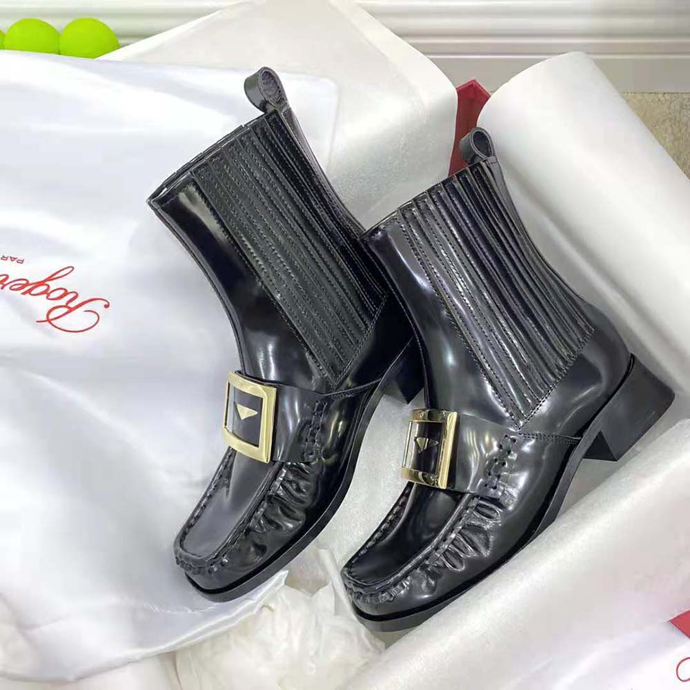 Roger Vivier Women Preppy Viv’ Metal Buckle Chelsea Booties in Patent Leather - image 5