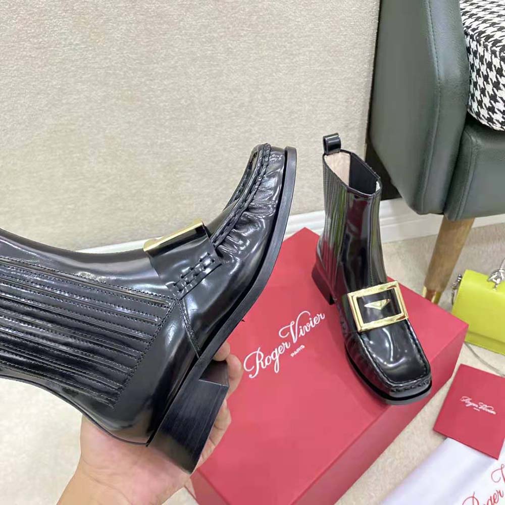 Roger Vivier Women Preppy Viv’ Metal Buckle Chelsea Booties in Patent Leather - image 8