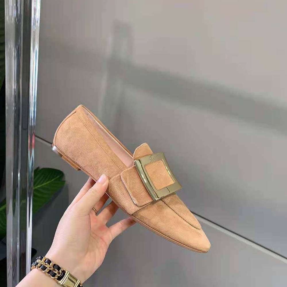 Roger Vivier Women Soft Metal Buckle Loafers in Suede - image 5