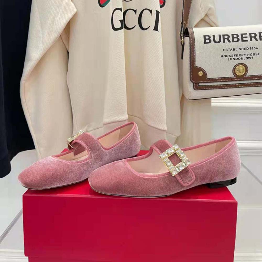 Top view showing plush velvet texture of Roger Vivier Tres Vivier Babies Ballerinas