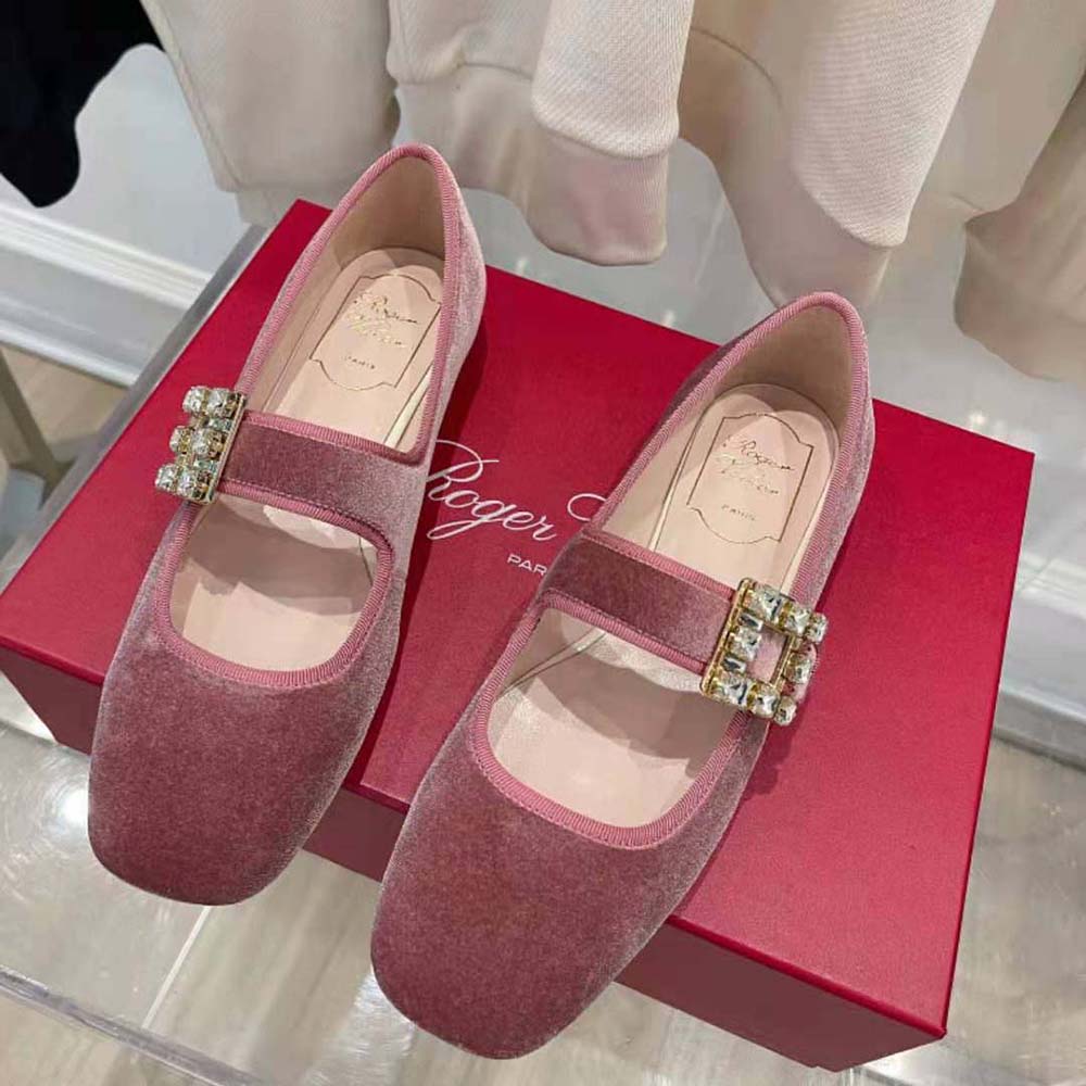Roger Vivier Women Tres Vivier Strass Buckle Babies Ballerinas in Velvet - image 4