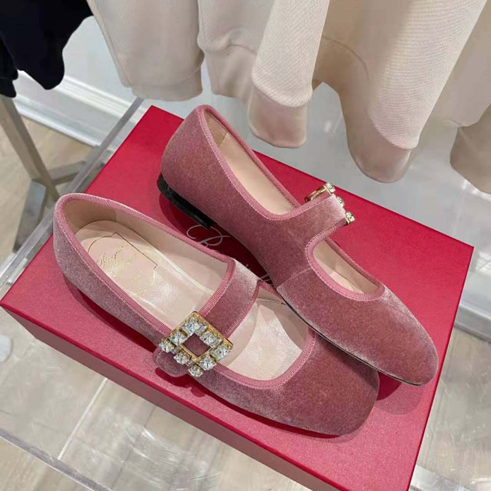 Roger Vivier Women Tres Vivier Strass Buckle Babies Ballerinas in Velvet - image 6