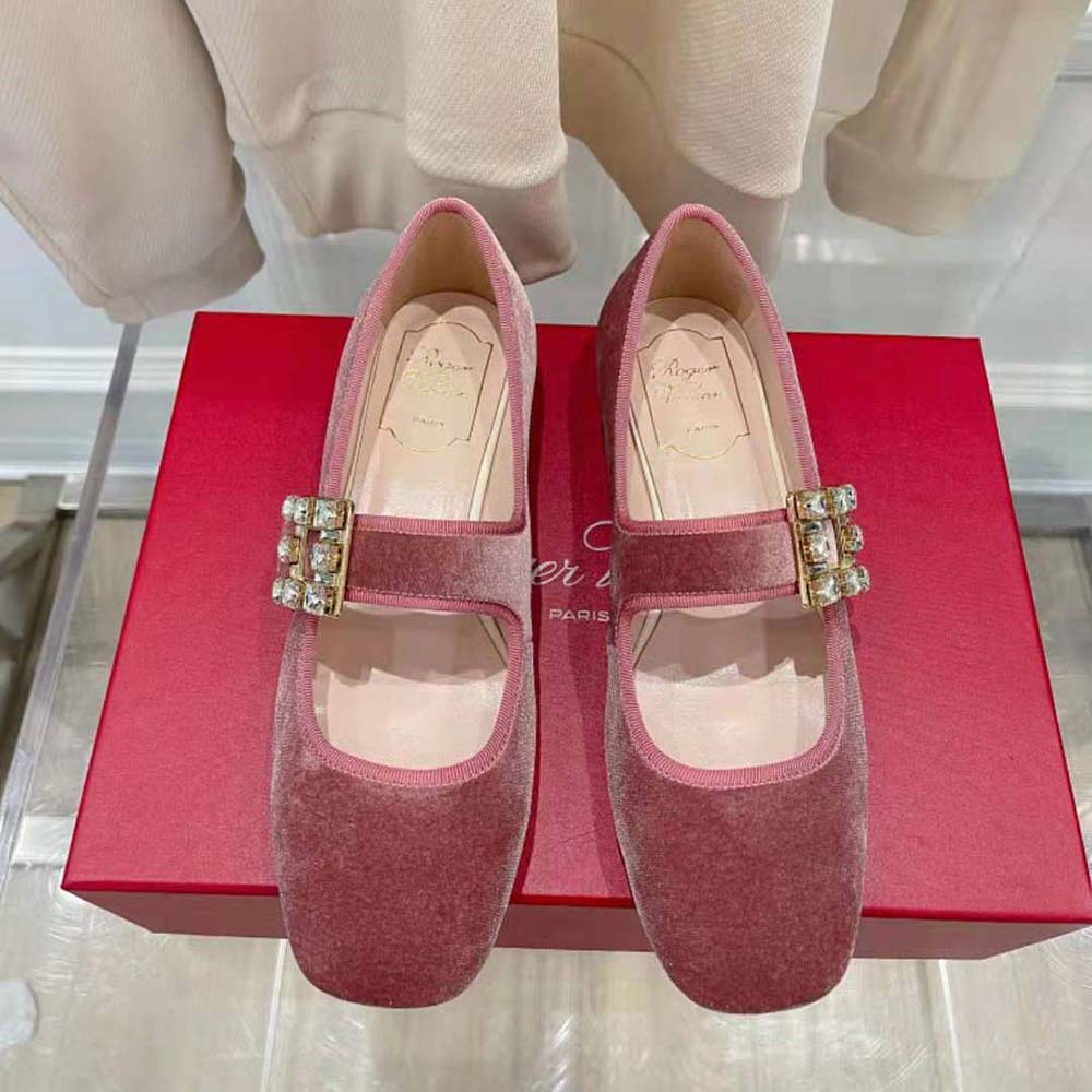 Roger Vivier Women Tres Vivier Strass Buckle Babies Ballerinas in Velvet - image 5