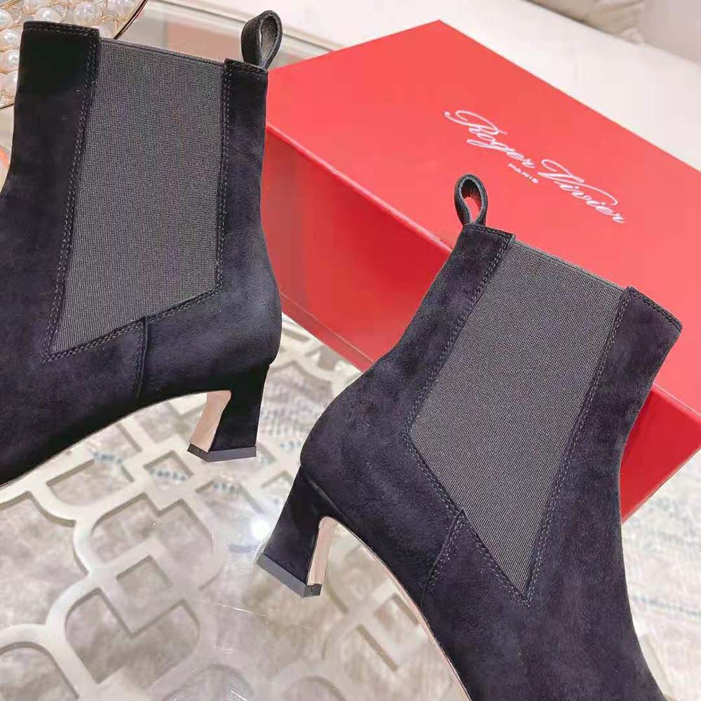 Roger Vivier Women Trompette Metal Buckle Chelsea Booties in Suede - image 9
