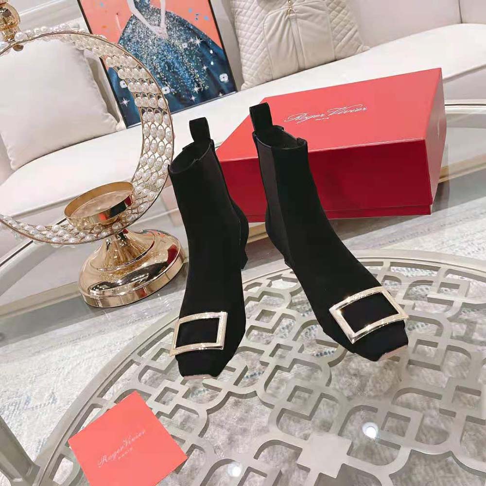 Roger Vivier Women Trompette Metal Buckle Chelsea Booties in Suede - image 4