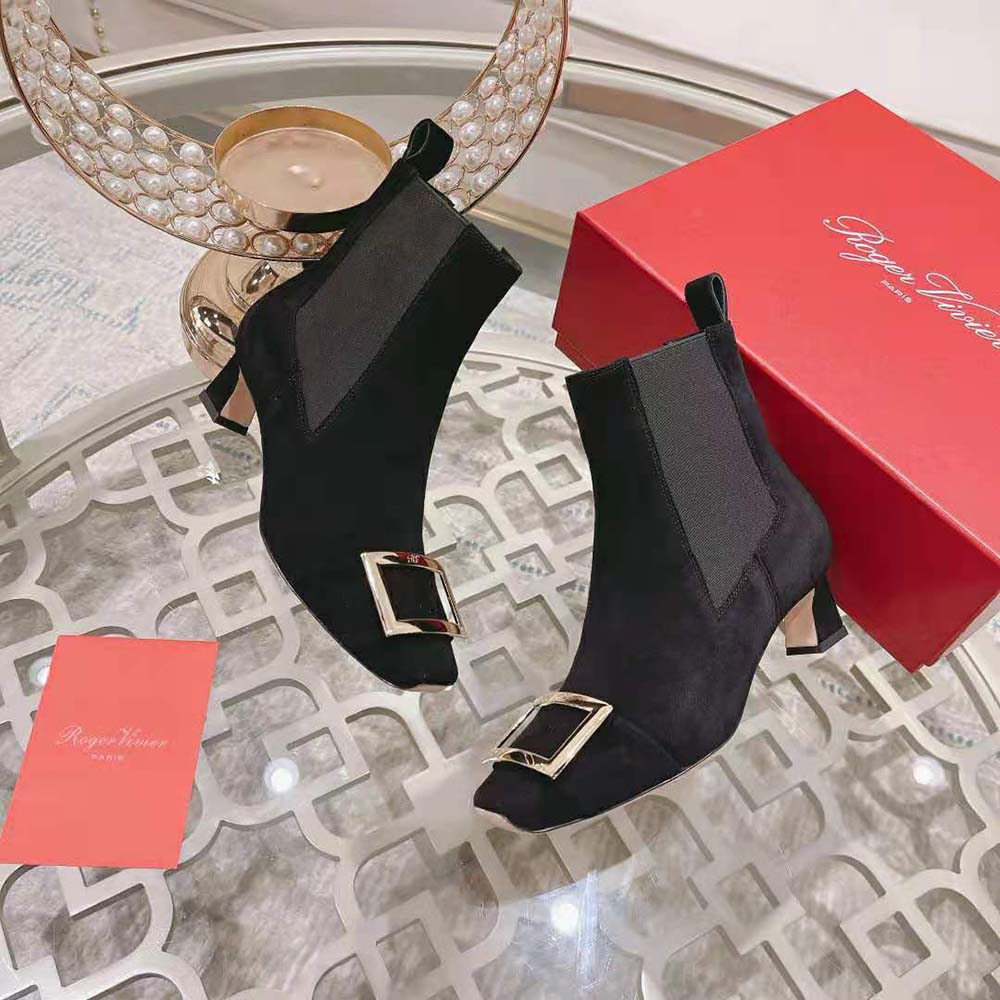 Roger Vivier Women Trompette Metal Buckle Chelsea Booties in Suede - image 6