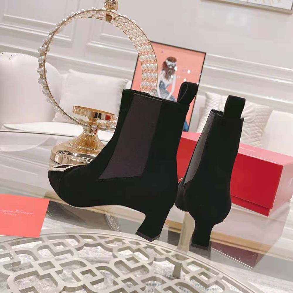 Roger Vivier Women Trompette Metal Buckle Chelsea Booties in Suede - image 8