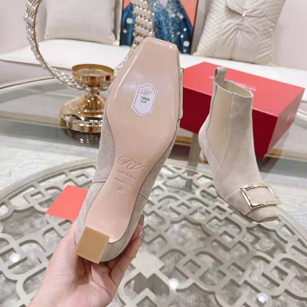 Roger Vivier Women Trompette Metal Buckle Chelsea Booties in Suede-Beige - image 8