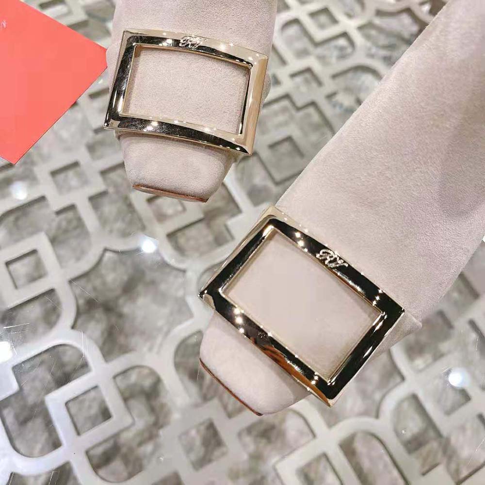 Roger Vivier Women Trompette Metal Buckle Chelsea Booties in Suede-Beige - image 9