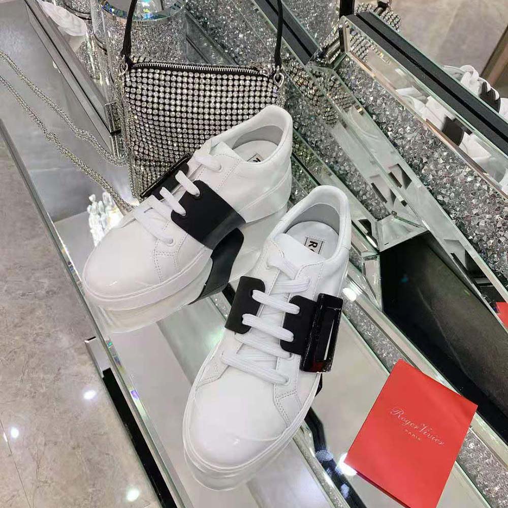 Roger Vivier Women Viv Skate Lacquered Buckle Sneakers in Soft Leather-Black - image 4