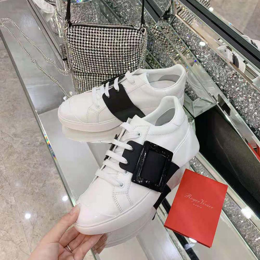 Roger Vivier Women Viv Skate Lacquered Buckle Sneakers in Soft Leather-Black - image 5