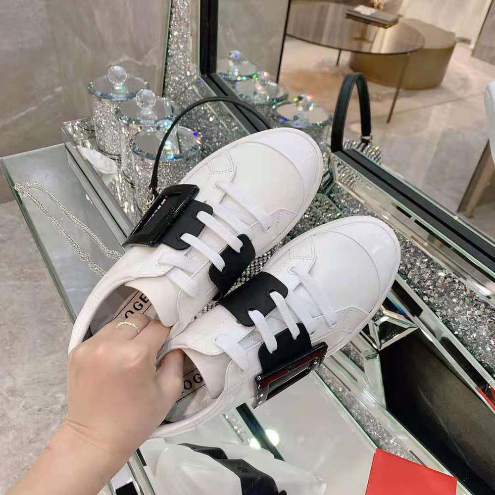 Roger Vivier Women Viv Skate Lacquered Buckle Sneakers in Soft Leather-Black - image 6