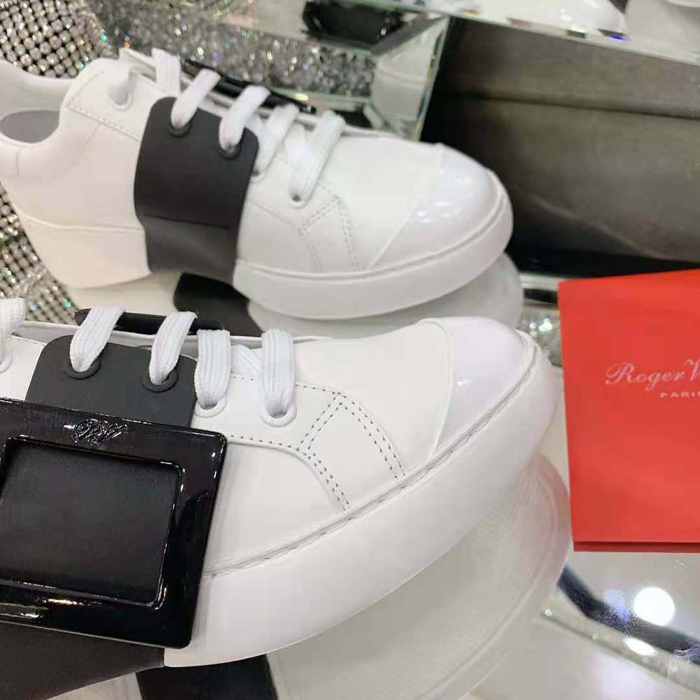 Roger Vivier Women Viv Skate Lacquered Buckle Sneakers in Soft Leather-Black - image 8