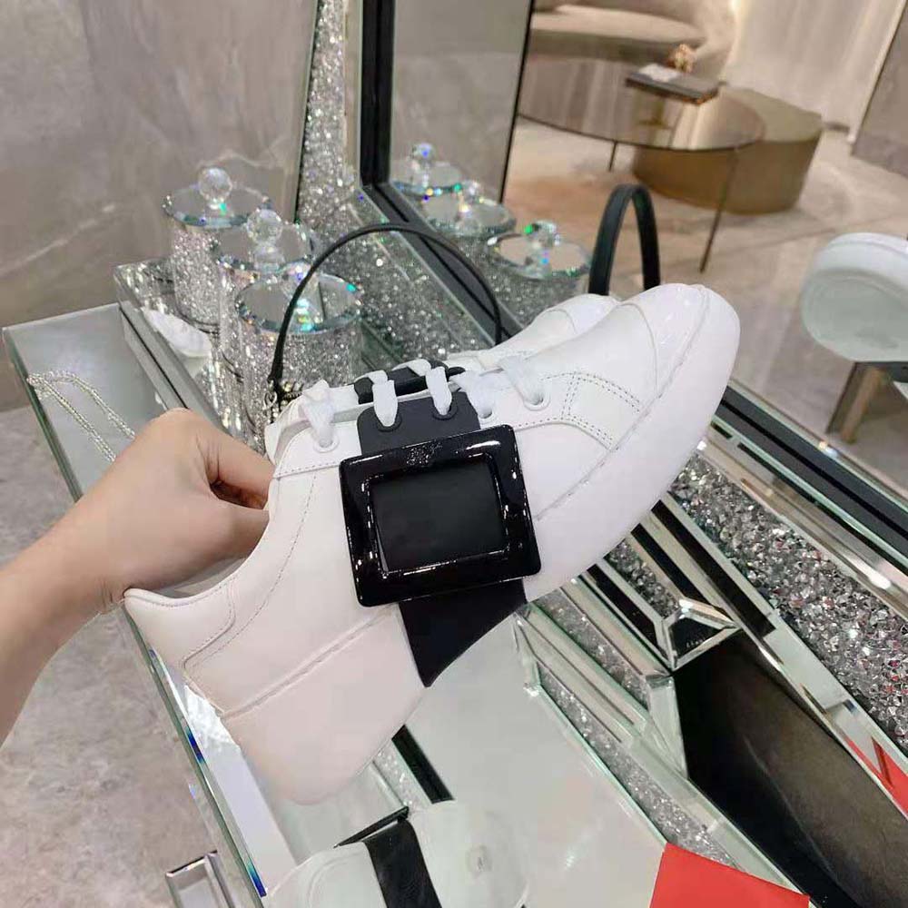 Roger Vivier Women Viv Skate Lacquered Buckle Sneakers in Soft Leather-Black - image 7