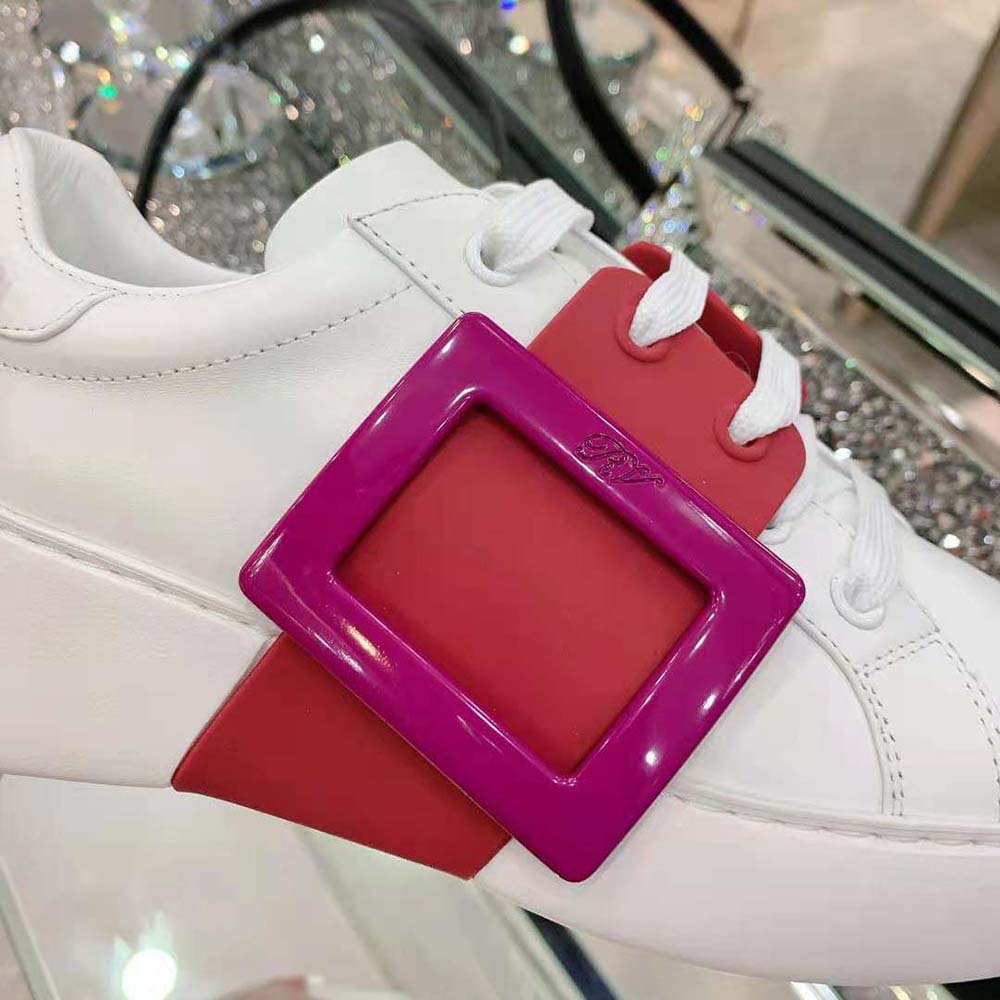 Roger Vivier Women Viv Skate Lacquered Buckle Sneakers in Soft Leather-Pink - image 8