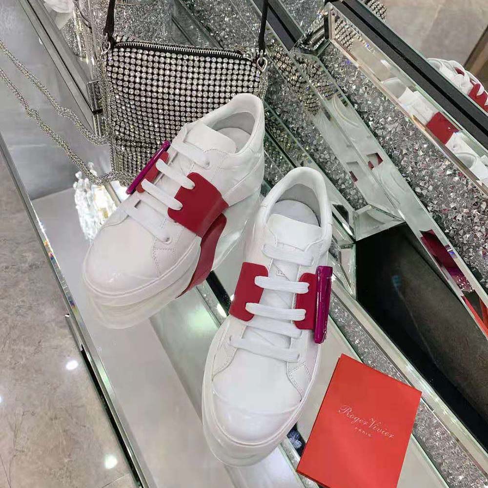 Roger Vivier Women Viv Skate Lacquered Buckle Sneakers in Soft Leather-Pink - image 4