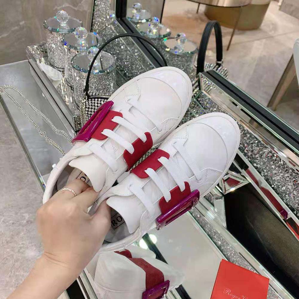 Roger Vivier Women Viv Skate Lacquered Buckle Sneakers in Soft Leather-Pink - image 5