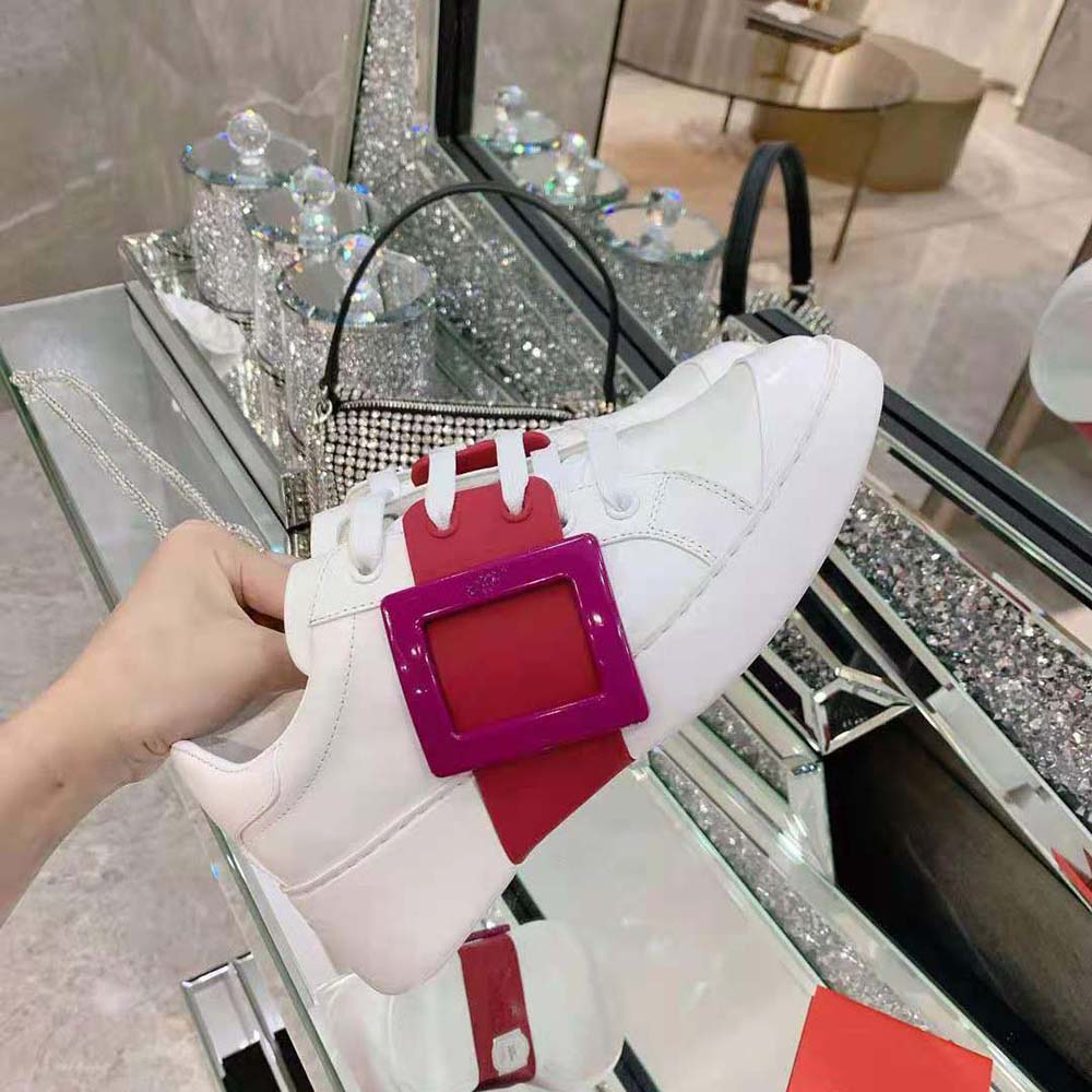 Roger Vivier Women Viv Skate Lacquered Buckle Sneakers in Soft Leather-Pink - image 7
