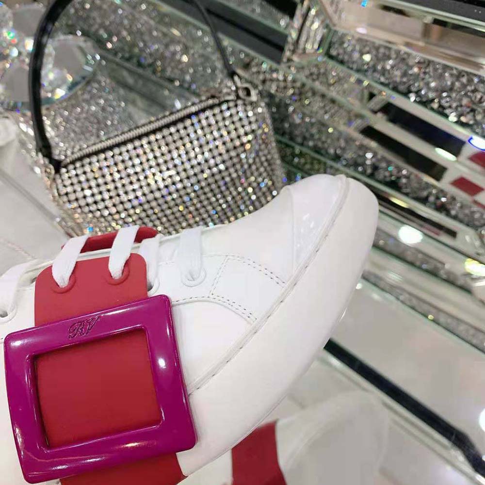 Roger Vivier Women Viv Skate Lacquered Buckle Sneakers in Soft Leather-Pink - image 10