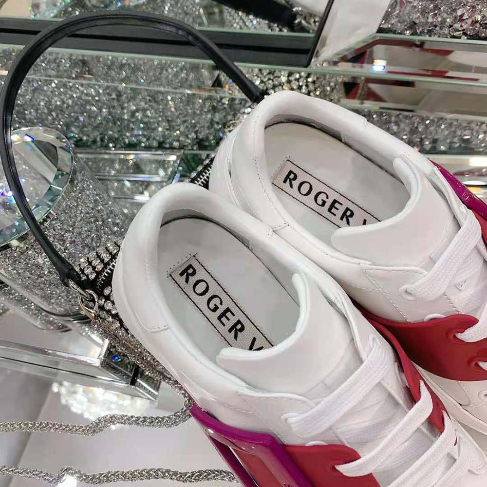 Roger Vivier Women Viv Skate Lacquered Buckle Sneakers in Soft Leather-Pink - image 9