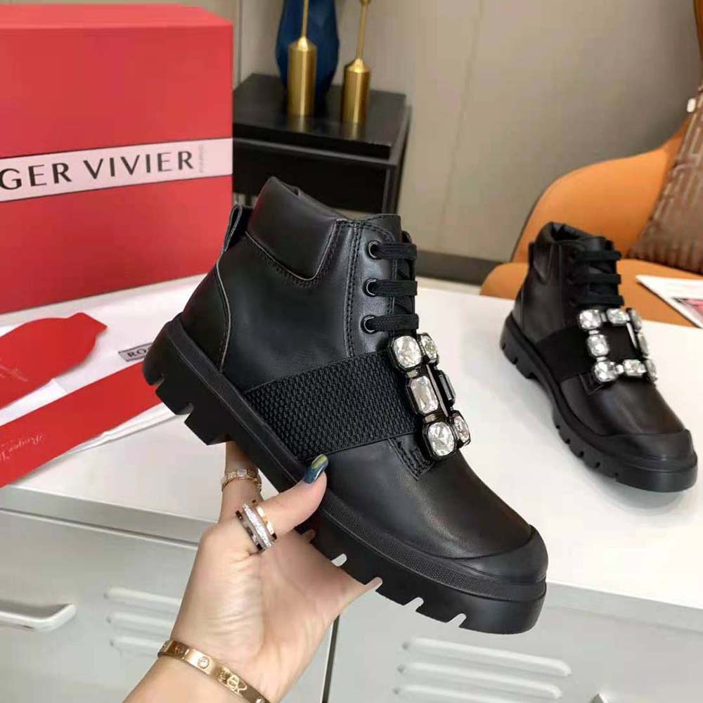 Roger Vivier Women Walky Viv’ Lace Up Strass Buckle Booties in Leather - image 6