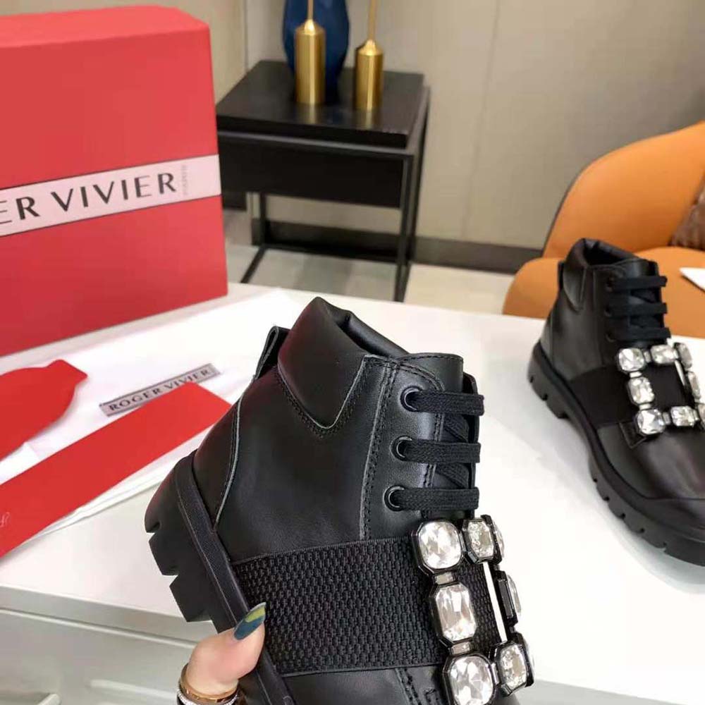 Roger Vivier Women Walky Viv’ Lace Up Strass Buckle Booties in Leather - image 9