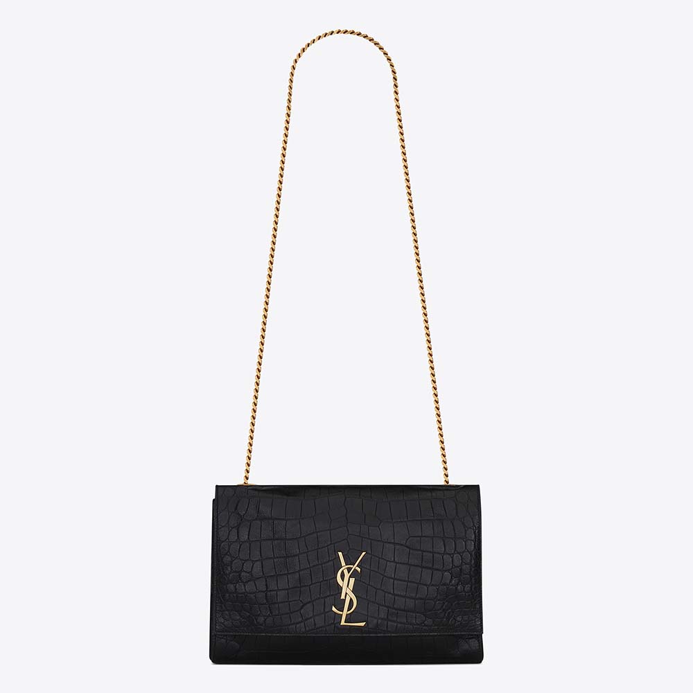 Saint Laurent YSL Women Kate Medium Reversible in Suede and Crocodile-Embossed L