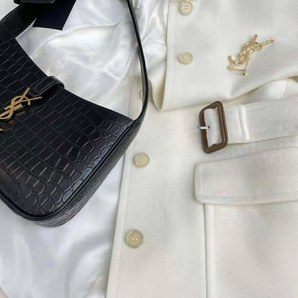 Saint Laurent YSL Women Long Belted Jacket in Wool Jersey-White - image 7