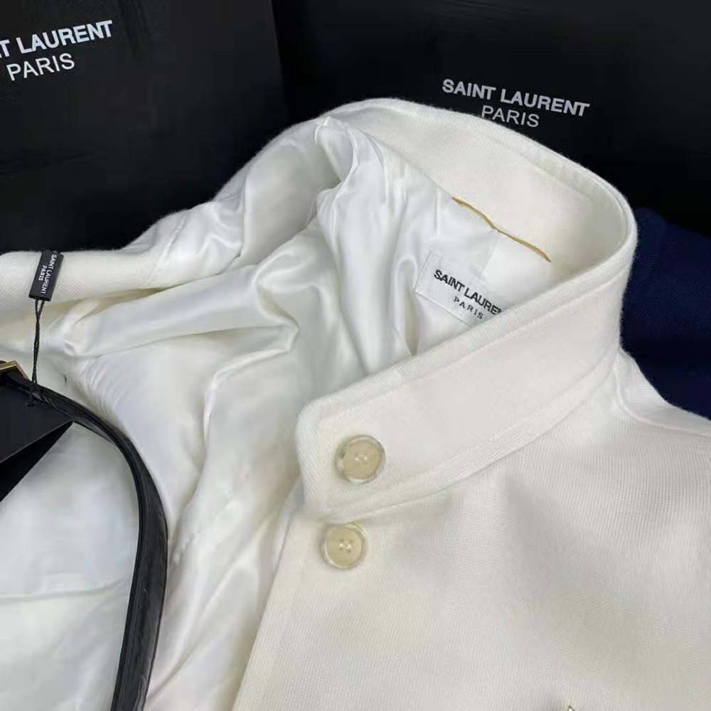 Saint Laurent YSL Women Long Belted Jacket in Wool Jersey-White - image 6