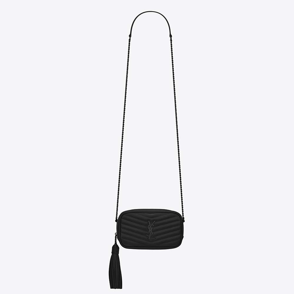 Front view of Saint Laurent YSL Women Lou Mini Bag black leather