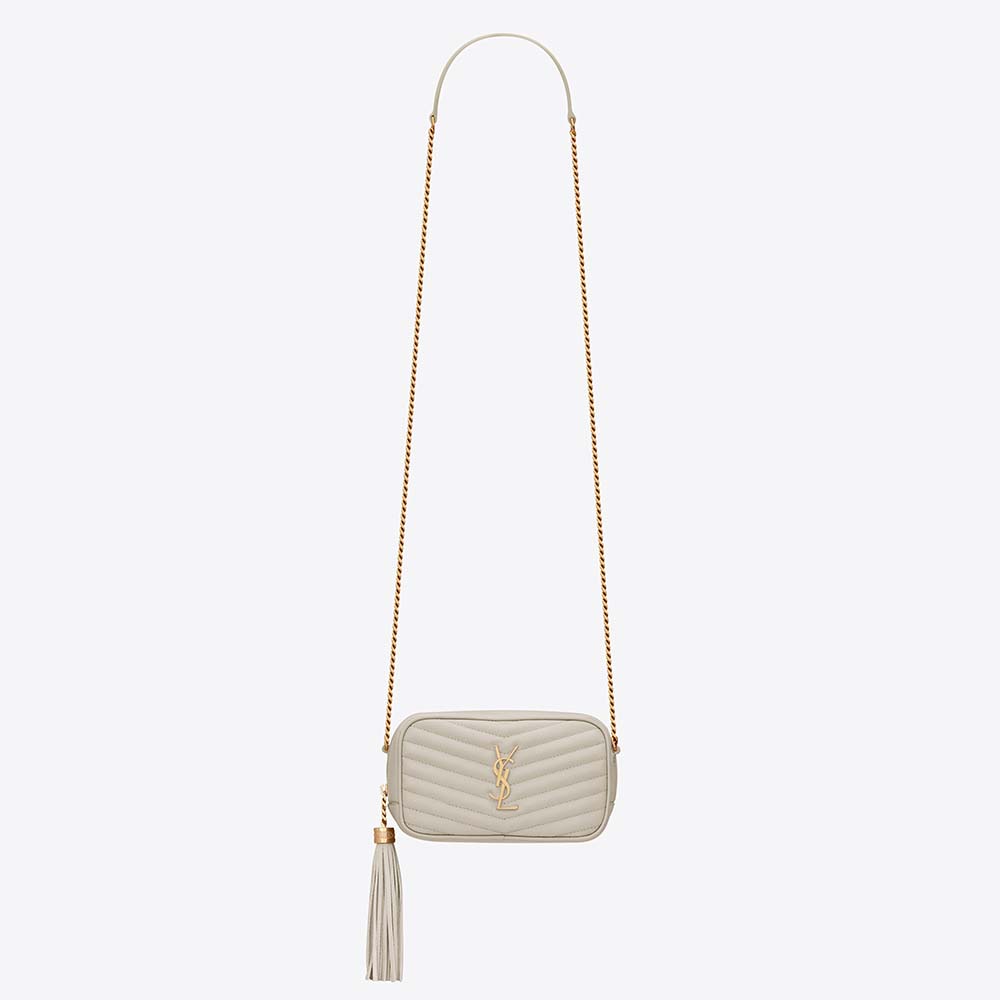 Saint Laurent YSL Women Lou Mini Bag in Quilted Grain DE Poudre Embossed Leather-White - image 1