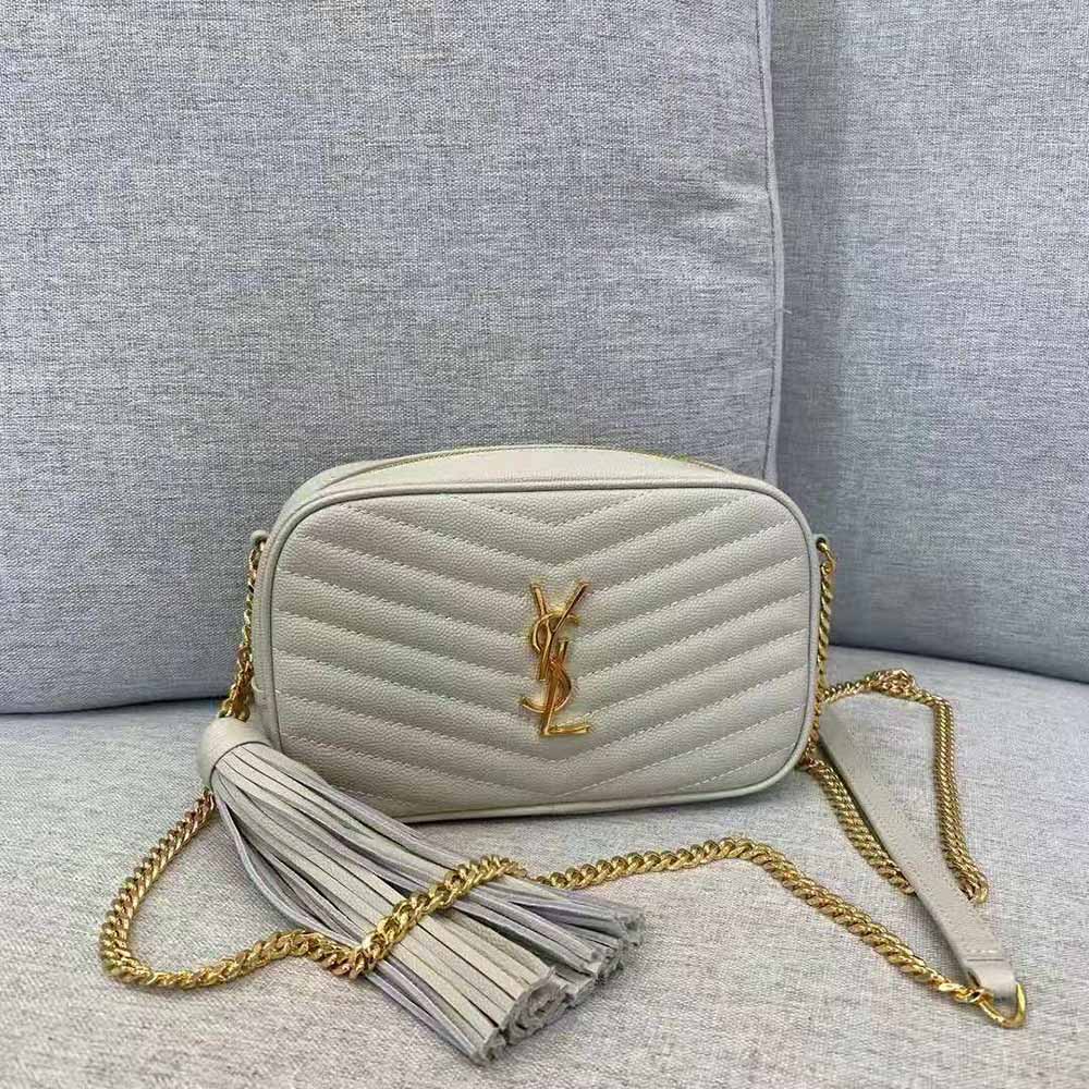 Saint Laurent YSL Women Lou Mini Bag in Quilted Grain DE Poudre Embossed Leather-White - image 2